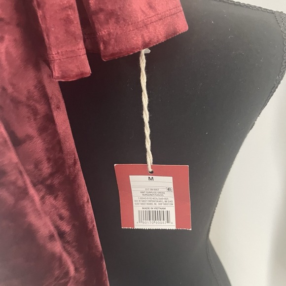 Y2K MOSSIMO Burgundy Crushed Velvet Dress Sz M Whimsigoth Surplice Flare Sleeves - Picture 8 of 8